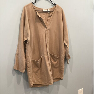 Chicos Womens Linen Blend Jacket Size L Beige Khaki Lagom Lagenlook Beachy Boho